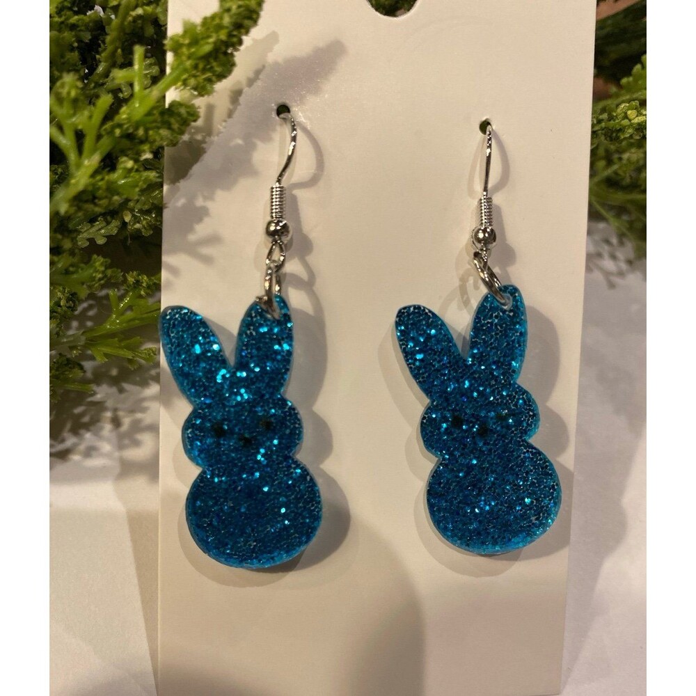 Easter Sparkle Bunny Rabbit Dangle Earrings Pastel Spring Cute Holiday Jewelry - Picture 4 of 6